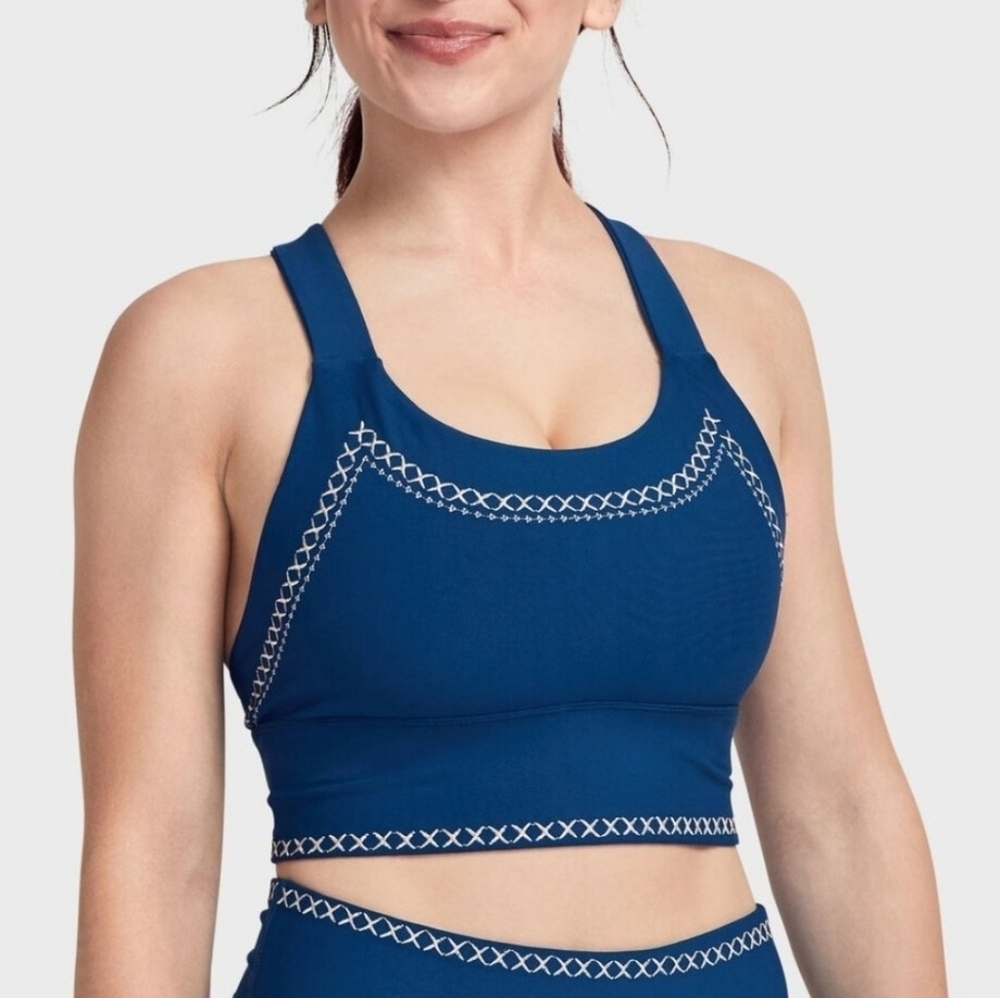 Soul Cycle Sports Bra Blue Embroidered Top Yoga Running Bra
